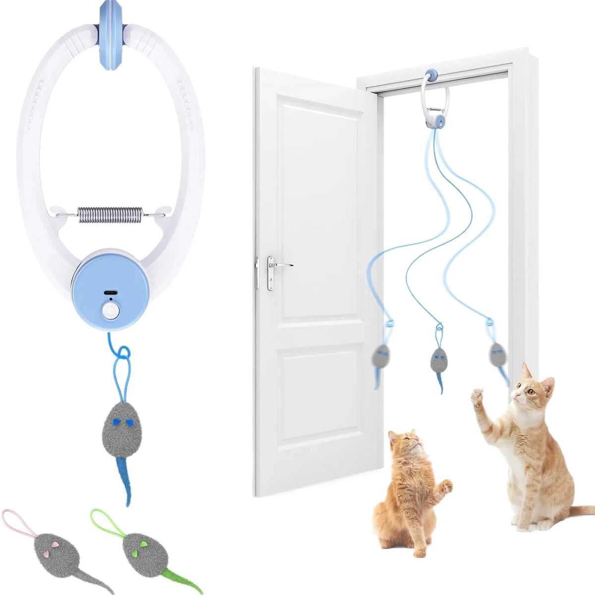 Automated Bouncing Cat Toy with Swing Sticky Disc and Long Teasing Rope - Ideal for Kittens and Cats