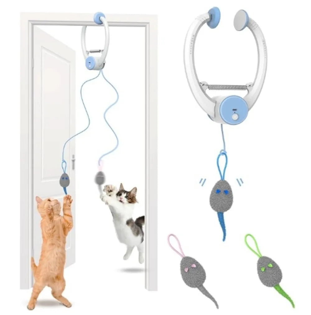Automated Bouncing Cat Toy with Swing Sticky Disc and Long Teasing Rope - Ideal for Kittens and Cats